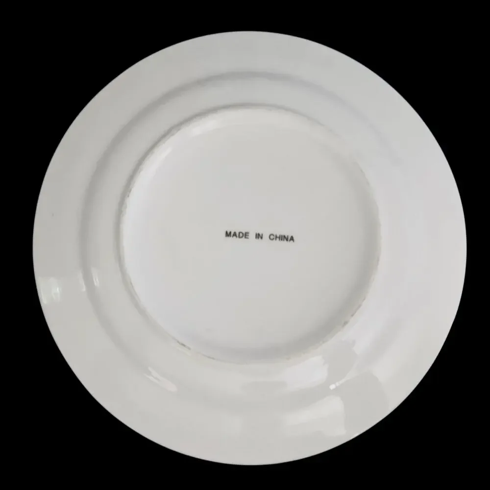 Snowman Winter Holiday Salad Plates Blue Rim Made in China Set of 3